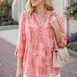 Elegant Coral Patterned Blouse